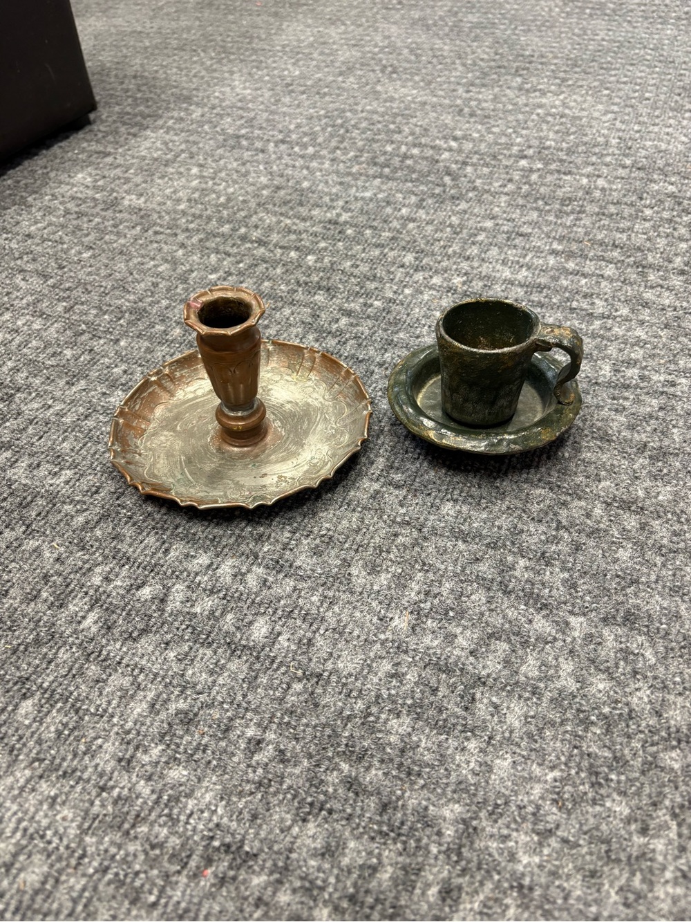 Vintage-Inspired Brass Candle Holder and Green Ceramic Cup Holder